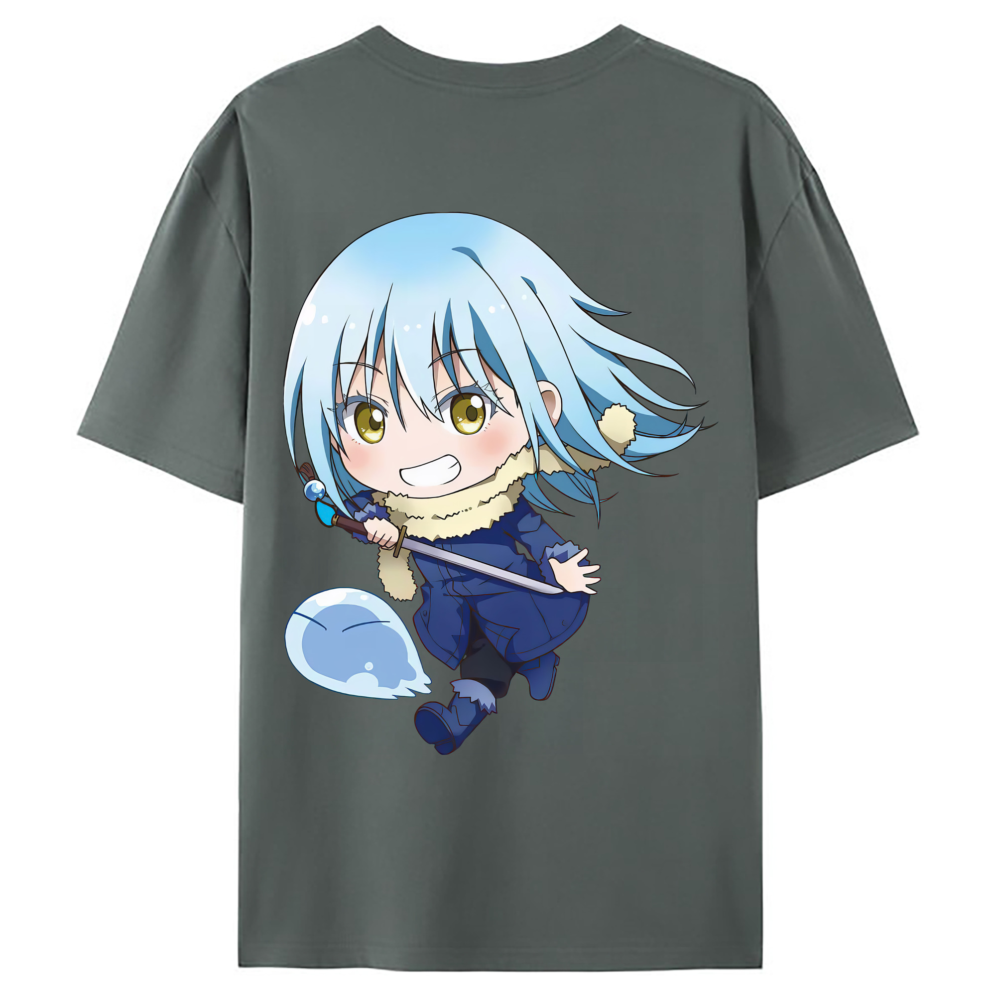 （画像用） 転スラ Regarding Reincarnated to Slime 綿100％ メンズ半袖Tシャツ（バックプリント） 通気性